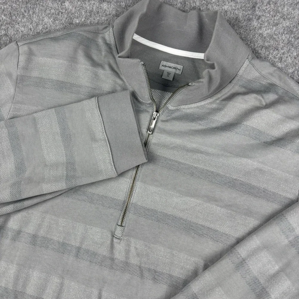 Ashworth Quarter Zip Pullover Mens XL Gray Striped Golf Sweater Cotton‎ Blend